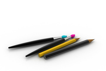 Paint brush and pencil