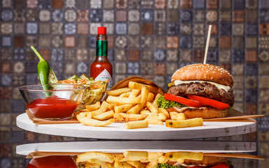 fresh tasty burger and french fries