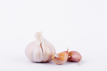 Garlic is cooking ingredient on white background isolated.

