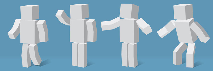 Fototapeta premium cubic character in four different poses.