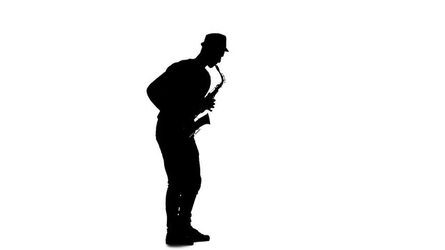 Jazz melodies performed by musician on the saxophone. Slow motion