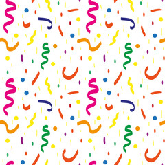 Festive confetti seamless pattern. Modern, geometric repeating texture. Memphis style endless background. Vector illustration