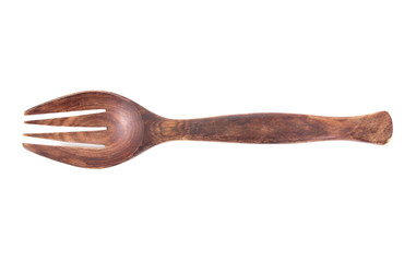 Wooden fork isolated on white background