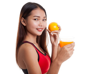 Beautiful Asian healthy girl with orange juice and orange fruit.