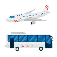 Fototapeta premium Airplane and bus vector illustration.