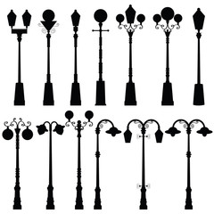 street light ancient set in black color illustration