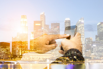 Business,communications,connection,technology concept.Double exp