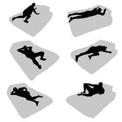 man silhouette relax in various poses on bed illustration