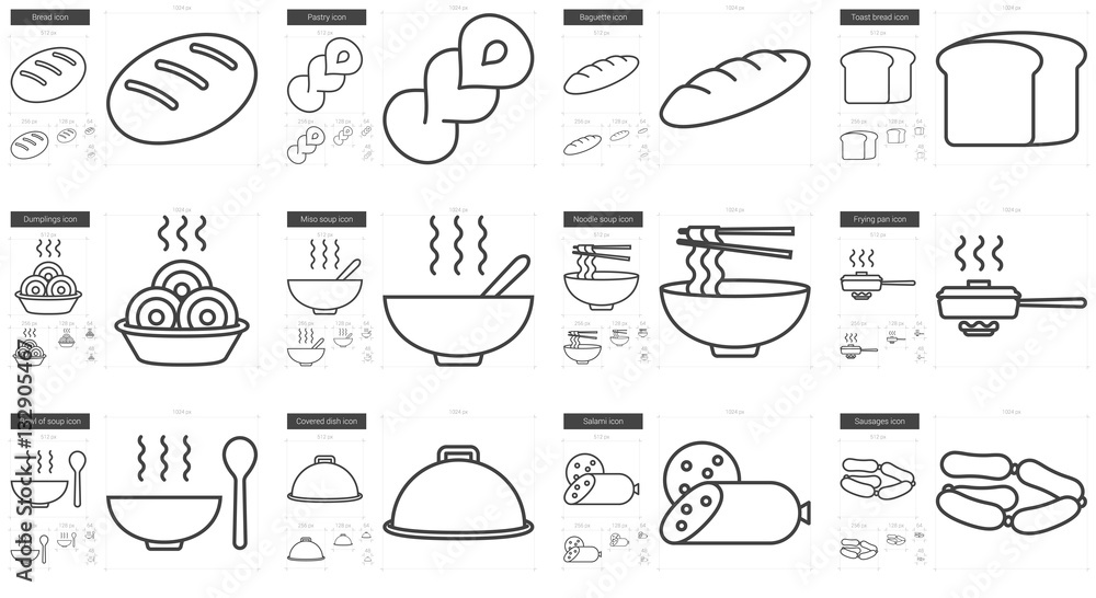 Sticker Junk food line icon set.