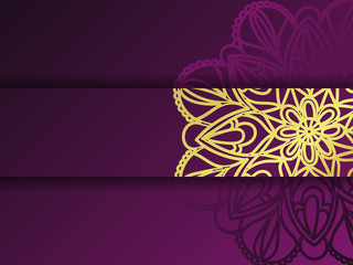 Western Golden And Purple Floral Greeting Card Template, Mandala Texture