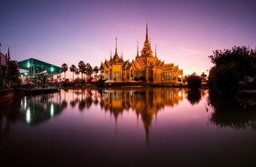 Fototapeta na wymiar Beautiful twilight in temple at Wat None Kum in Nakhon Ratchasima province Thailand.