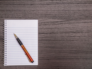 Dark Wood Desktop, Spiral Notebook, Pen
