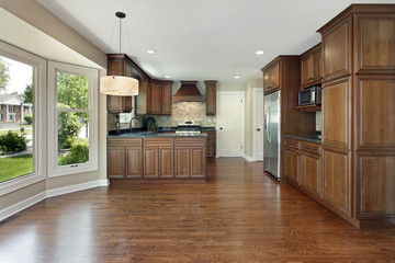 Kitchen with oak wood cabinetry