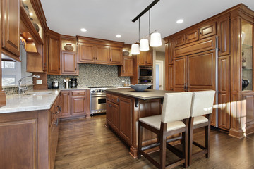 Kitchen with oak wood cabinetry