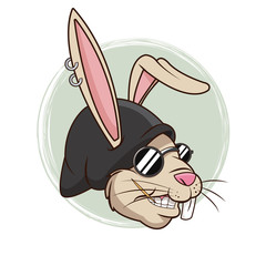 Fototapeta na wymiar portrait funny rabbit piercing hat smile hipster style vector illustration eps 10