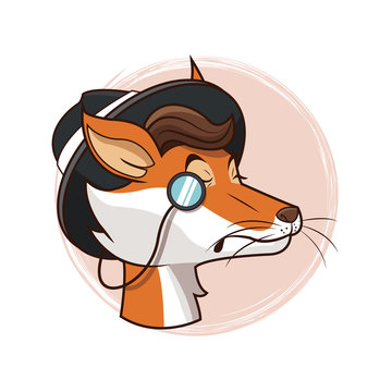 portrait fox monocle hat hipster style vector illustration eps 10