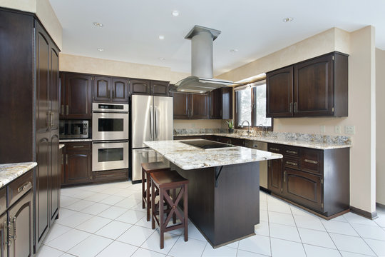 Kitchen with stove-top island