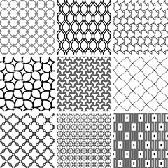 Set of seamless geometric patterns for your designs and backgrpounds. Modern ornaments with repeating elements. Black and white patterns