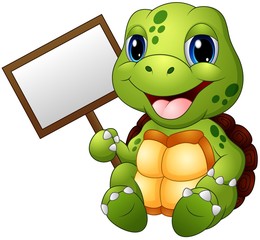 Cartoon turtle holding blank sign