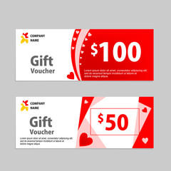 Valentine Gift Voucher card template design. Concept for retail, shop, voucher, business template, banner design