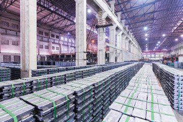 lead ingots in a factory warehouse