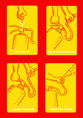 Fire extinguisher label. Fire extinguisher signs. Sketchy style.