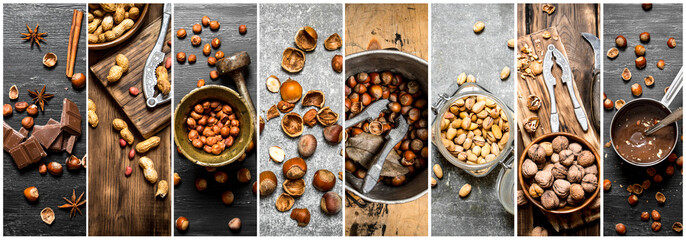 Food collage of nuts.