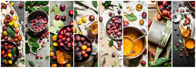 Fototapeta na wymiar Food collage of plum.