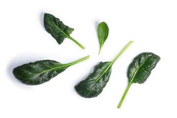 Spinach (Spinacia oleracea) leaves, top view, paths - obrazy, fototapety, plakaty