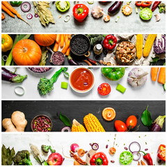 Food collage of slice vegetables .