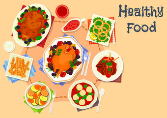 Baked meat with snack dishes icon for food design