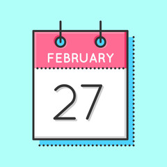 Vector Calendar Icon. Flat and thin line vector illustration. Calendar sheet on light blue background. February 27th. Polar Bear day