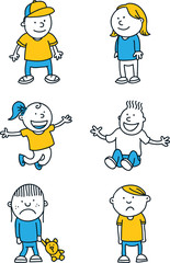 A set of six cartoon children in different poses.