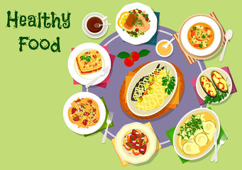 Nutritious dinner with meat and fish dishes icon