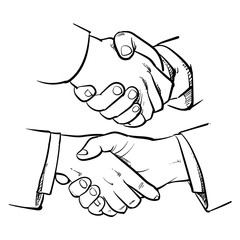Drawing handshake on white background. Successful business peopl
