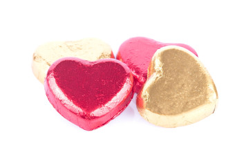 Chocolate hearts Top on white background