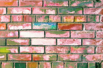 Painted colorful red bricks wall
