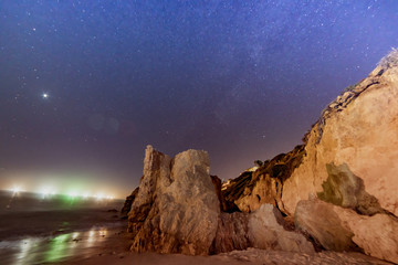 T.he milky way over the cliffs at El Matador State Beach near Malibu California