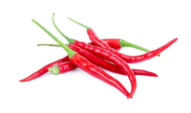 Group of chili peppers isolated on white background