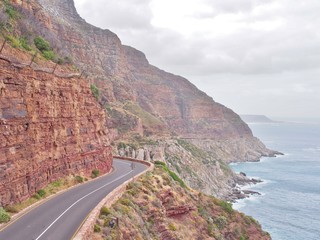 Chapman's Peak Drive near Cape Town on Cape Peninsula - Western Cape, South Africa. Chapman's Peak Drive is a 9 kilometer long coastal road from Hout Bay to Noordhoek, passing Chapman's Peak mountain.