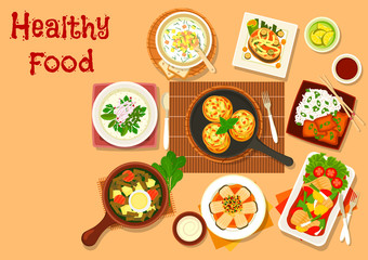 Chinese and russian cuisine dinner dishes icon