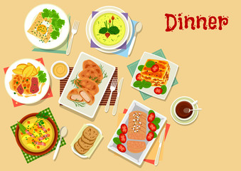 Meat and potato dishes icon for lunch menu design