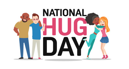 Hug day poster with best friends. Vector illustration
