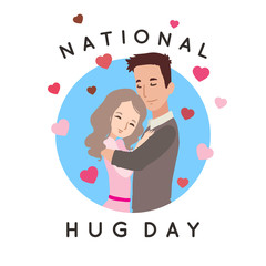 Hug day greeting card with couple in love. Vector illustration