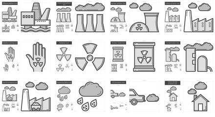 Ecology biohazard line icon set.