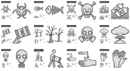 Ecology biohazard line icon set.