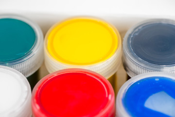 set of gouache in a box photo is macro