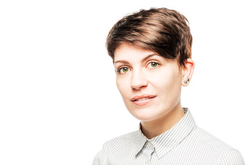 horizontal isolated portrait of a businesswoman with a smile on