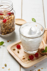 Homemade yogurt with granola, dried fruit and nuts bio - most he