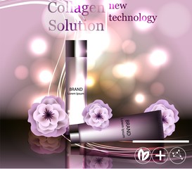 cream ads, makeup tube template with sparkling effect. 3D illustration.